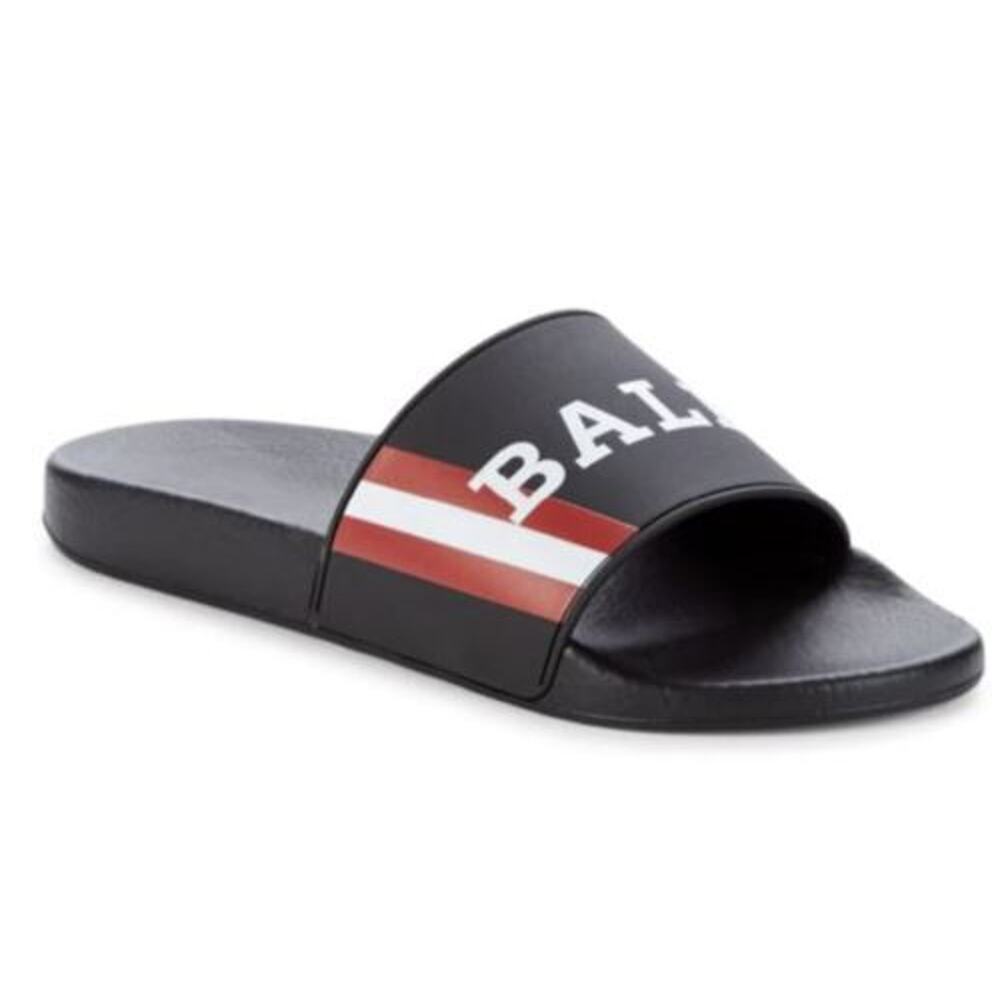 Bally Men's Slide Rubber Black Simon Logo Sandals 10 US 6234034 NIB $195